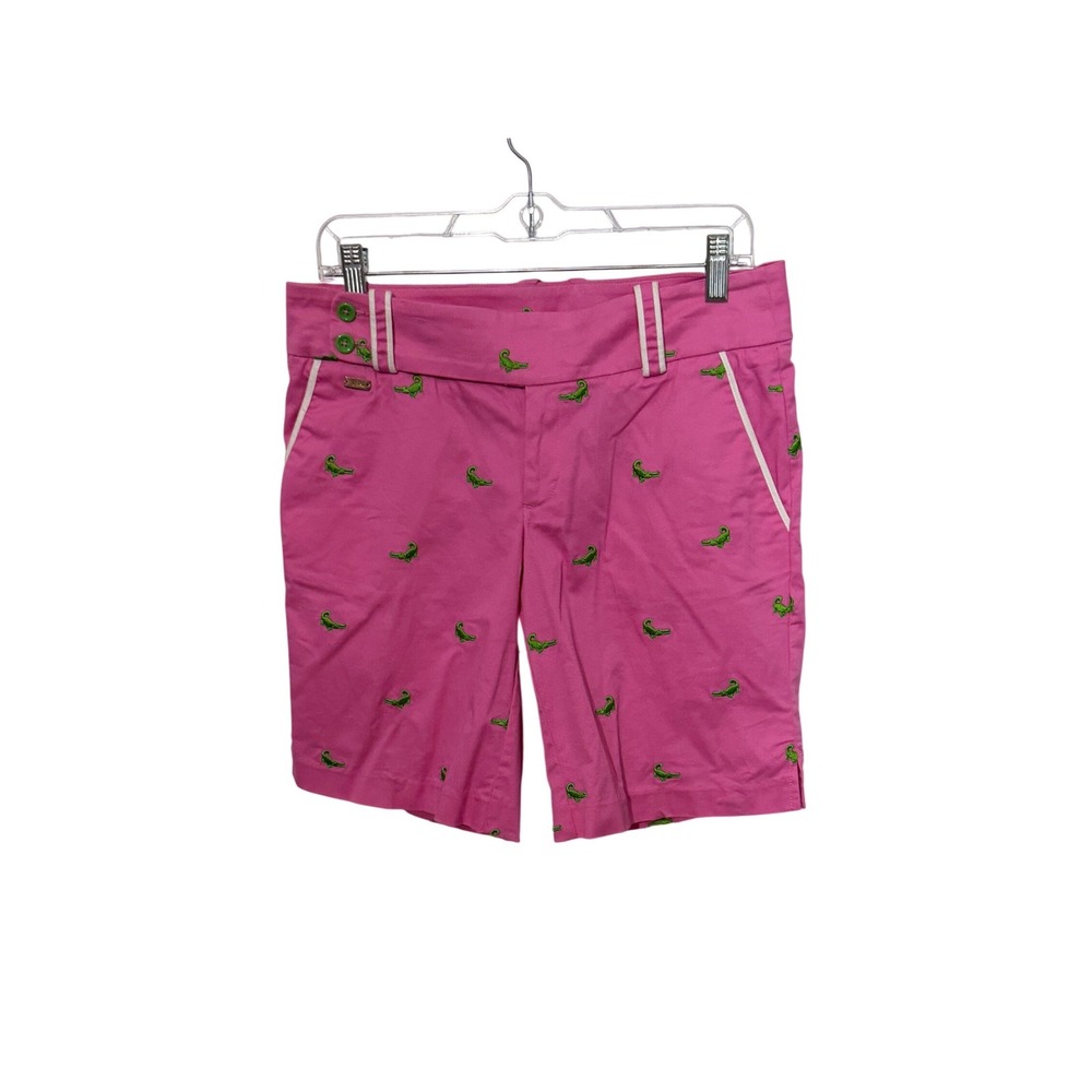 Lilly Pulitzer Shorts Womens 4 Pink Green Alligator Embroidered Chino Preppy